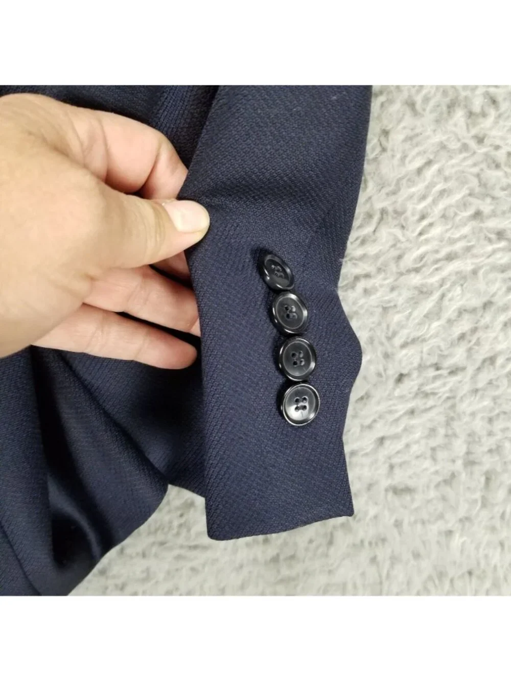Hugo Boss Jacket Mens 40L Blue Virgin Wool Long Sleeve 2 Button Blazer *Read*